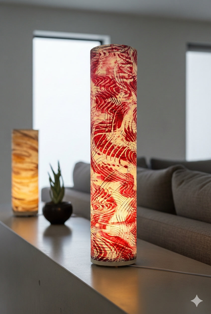 Handcrafted Fire Cracker -Signature Series featuring painted canvas designs in cozy and modern bedroom nightstand.