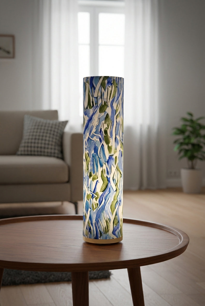 Vibrant tall cylinder modern art table lamp  Flowing Water - Signature Lamp for contemporary interiors.